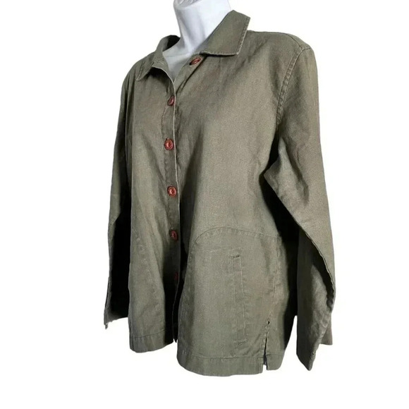 christopher & banks shacket button up long sleeve shirt jacket green size large - Picture 3 of 10